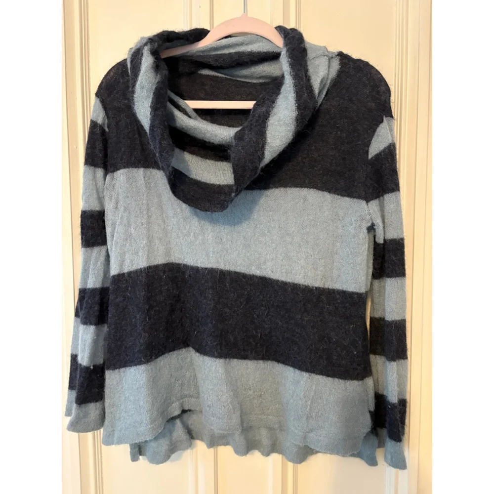 Free People womens Cowl Neck Navy Light Blue Striped Sweater S